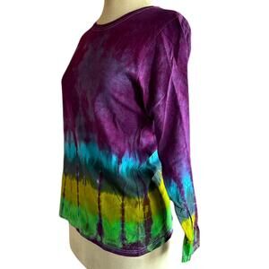 New Womens Top Size Medium Purple Tie Dye Long Sleeve Handcrafted Festival Hippy